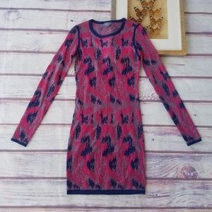 Gryphon Pink and Navy Patterned Long Sleeve Mini Dress